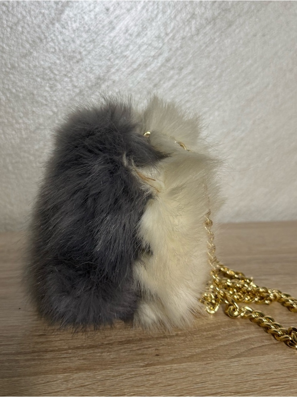 Zara Two-Tone Gray/Cream Faux Fur Crossbody Bag Clatch - Picture 2 of 12